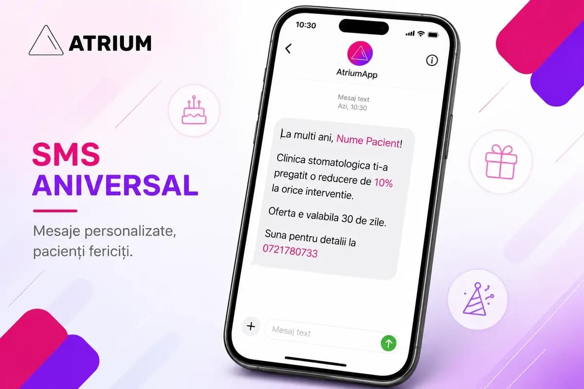 Pacient care primește un SMS aniversar de la o clinică stomatologică